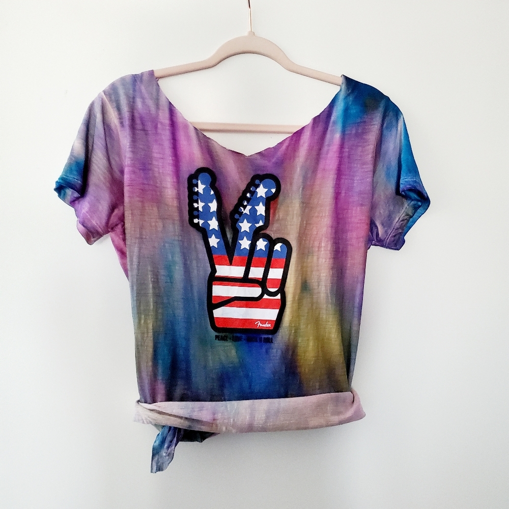Fender Guitar Stars Stripes Peace Sign Custom One of a Kind Tie Dye Back OS